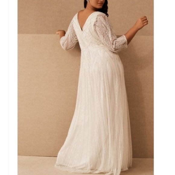 BHLDN Ellesmere Size 6 Ivory Allover Beaded Vintage Inspired V-neck Maxi Wedding - Picture 8 of 12